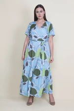 Šaty pre ženy Šans vo veľkosti plus, zelené, s obálkovým golierom, elastickým pásom a vrstvenou sukňou