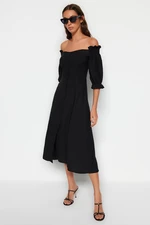 Trendyol Black Carmen Collar Ruffle Szczegółowa sukienka koszulowa midi