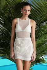 Trendyol Beige Fitted Mini Knitted Floral Applique Knitwear effect Beach Dress