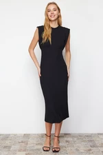 Trendyol Black Fitted Moon Sleeve Ribbed Flexible Midi Knitted Pencil Dress