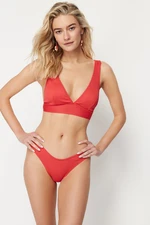 Trendyol Red Textured Regular Bikini Bottom