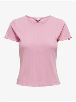 Růžové dámské žebrované tričko ONLY Carlotta - Dámské
