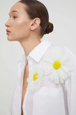 Bavlnená košeľa MSGM dámska,biela farba,voľný strih,s klasickým golierom,3641MDE20X.247101