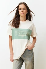 Trendyol Stone 100% Cotton Color Blocked City Printed Oversize/Wide Cut Knitted T-Shirt