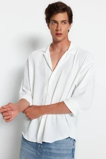 Trendyol White Oversize Fit Wide Collar Summer Linen Look Shirt