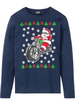 Tričko s dlhými rukávmi s vianočným motívom Slim Fit