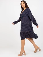 Navy blue loose dress with viscose stripes SUBLEVEL