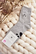 Women's cotton socks with teddy bear applique, grey