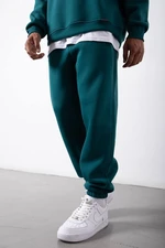 XHAN Emerald Green Organic Cotton Raised Sweatpants