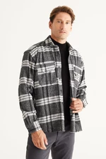 AC&Co / Altınyıldız Classics Men's Black-gray Oversize Loose Cut Button Collar Checked Lumberjack Winter Shirt Jacket
