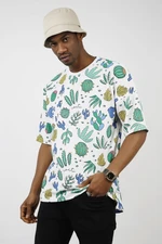 XHAN White Cactus Pattern Oversized T-shirt