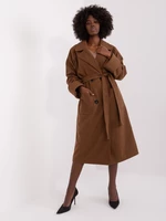 Brown long women's coat with belt