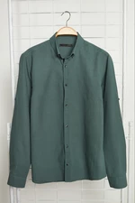 Trendyol Dark Green Men's Slim Fit Buttoned Collar 100% Cotton Shirt with Epaulettes.