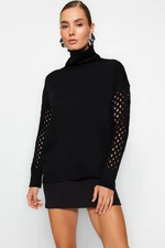 Trendyol Black Turtleneck Sleeve Detailed Knitwear Sweater