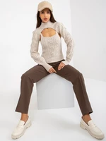 Light beige knitted set with short sweater and top