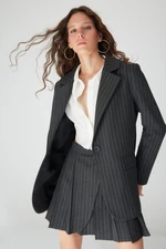 Trendyol Black Regular Lined Woven Striped Blazer Jacket