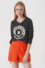Bigdart 4301 Striped Printed Long Sleeve T-Shirt - Black