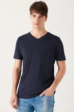 Avva Men's Navy Blue Ultrasoft V-Neck Modal Slim Fit Slim Fit T-shirt