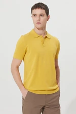 AC&Co / Altınyıldız Classics Men's Yellow Standard Fit Regular Cut Polo Neck 100% Cotton Patterned Short Sleeve Knitwear T-Shirt.