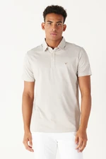 AC&Co / Altınyıldız Classics Men's Mink-white Easy to Iron Slim Fit Slim Fit Polo Neck Short Sleeved Jacquard T-Shirt.