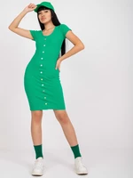 Dark green ribbed fitted dress with buttons RUE PARIS