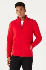 AC&Co / Altınyıldız Classics Men's Red Anti-pilling Non-Pilling Standard Fit Stand-Up Bato Collar Sweatshirt Fleece Jacket