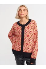 Dilvin 60153 Ethnic Pattern Knitwear Cardigan-black