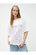 Koton Oversized T-Shirt Printed Short Sleeves Crew Neck Cotton