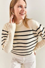 Bianco Lucci Women's Striped Knitwear Sweater with Cufflinks