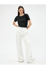 Koton Pleated T-Shirt Short Sleeved Crew Neck