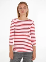 Bielo-červené dámske pruhované tričko s dlhým rukávom Tommy Hilfiger