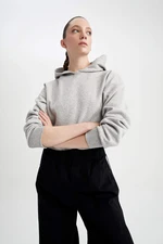 DEFACTO Crew Neck Hooded Basic Crop Sweatshirt