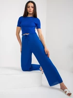 Cobalt blue ribbed knitted trousers