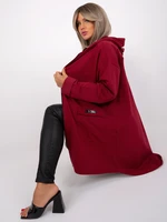 Burgundy long sweatshirt of larger size with pockets