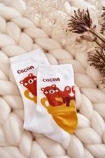 Women's Funny Socks Winnie Bear In the Cup White