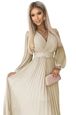 Numoco pleated dress with belt and neckline