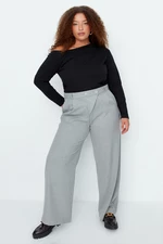 Trendyol Curve Gray Double Buttoned Woven Trousers with Asymmetrical Pop
