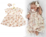 Mušelínové šatičky + čelenka 2-dílná sada Pivoňky, Baby Nellys, smetanové, vel. 92 (18-24m)