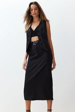 Trendyol Black Waist Detailed Pencil Straight Cut Midi Length Woven Skirt