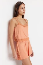 Trendyol Salmon Lace Detailed Rope Strap Knitted Pajama Set