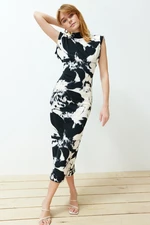 Trendyol Multi-Colored Floral Stand Collar Padded Bodycone/Body-Fitting Knitted Maxi Pencil Dress