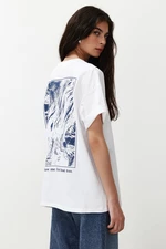Trendyol White 100% Cotton Back and Front Printed Oversize/Casual Fit Knitted T-Shirt