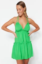 Trendyol Green Mini Tkana Sukienka Plażowa z Falbankami