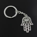 New Fashion Men 30mm Keychain DIY Metal Holder Chain Vintage Death Eye Hamsa Palm Fatima Hand 36x25mm Silver Color Pendant Gift