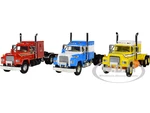 Mack R Sleeper Trio Set of 3 Truck Tractors in Red Blue and Yellow 1/64 Diecast Models by DCP/First Gear