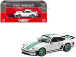 Singer Turbo Study White with Green Stripes and Wheels 1/64 Diecast Model Car by Hobby Fans