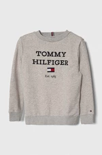 Detská mikina Tommy Hilfiger šedá farba, s potlačou