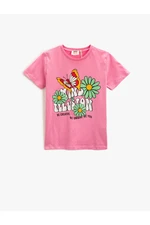 Koton Short Sleeve T-Shirt with a Floral Print Crew Neck
