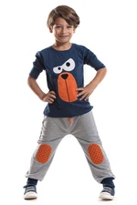 Denokids I'm serious. Boys' navy blue T-shirt and gray pants suit.