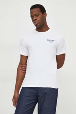 Bavlnené tričko Barbour pánsky, biela farba, s potlačou, MTS1119